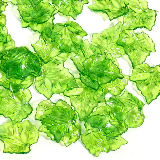 Изображение 100 ШТ Акриловые Подвески Лист Зеленый Прозрачный 24мм x 23мм