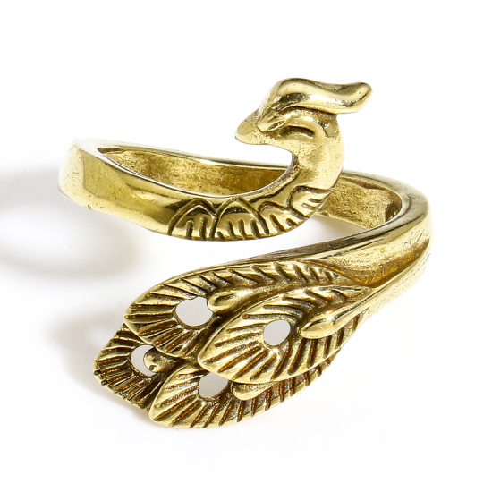 Picture of 1 Piece Brass Retro Open Adjustable Knitting Crochet Loop Yarn Guide Finger Ring Bird Animal Gold Plated 17mm(US Size 6.5)