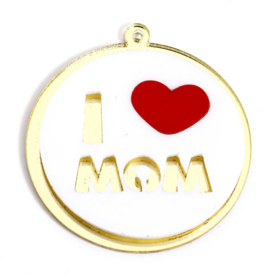 Изображение 5 ШТ Акриловые День матери Подвески Круглые Сердце Белый Сообщение " I Love Mom " 4.2см x 4см
