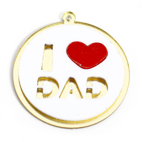 Изображение 5 ШТ Акриловые День отца Подвески Круглые Сердце Белый Сообщение " I Love Dad " 4.2см x 4см