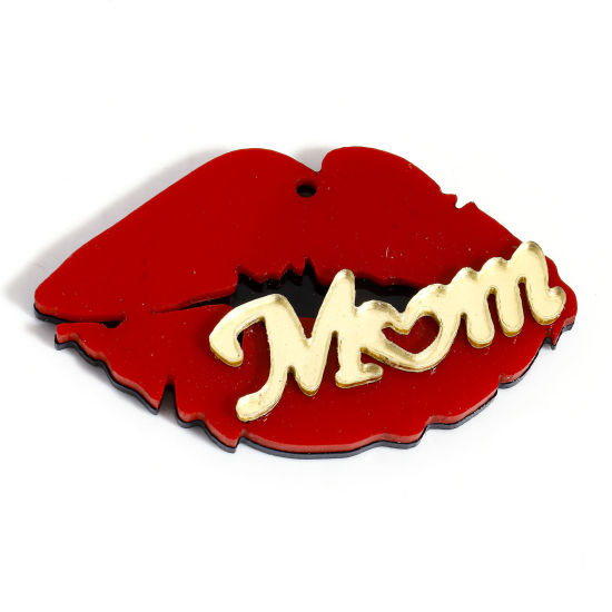 Изображение 5 ШТ Акриловые День матери Подвески Губа Красный Сообщение " Mom " 4.5см x 2.6см