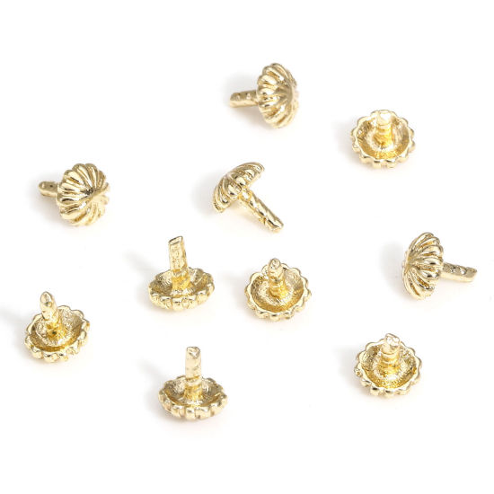 Image de 5 Pcs Coupelles en Laiton Marguerite Plaqué Or Véritable 14K 3.5mm Dia.