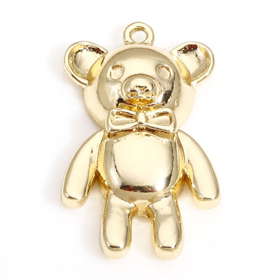 Picture of 1 Piece Brass Charms 14K Real Gold Plated Bear Animal 3D 15mm x 9mm