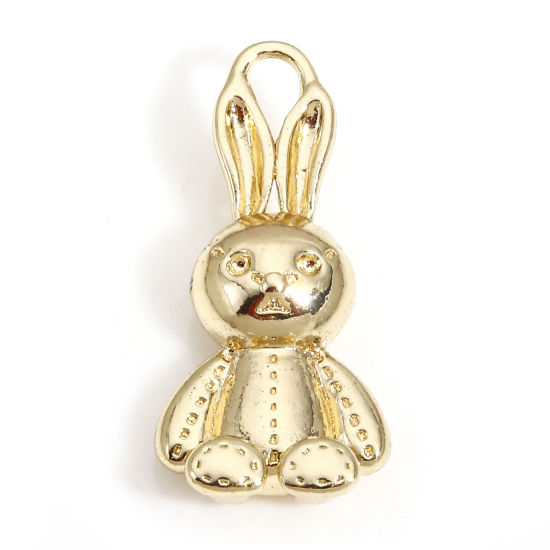 Image de 1 Pièce Breloques en Laiton Lapin Plaqué Or Véritable 14K 3D 17.5mm x 8mm