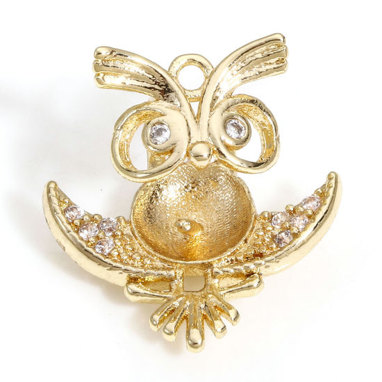 Imagen de 1 Unidad Latón Halloween Colgante de Perlas Conector Bail Pin Cap 14K Oro Real Chappado Búho 15mm x 15mm, Espesor de Aguja: 0.9mm
