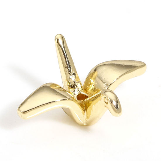 Picture of 1 Piece Brass Origami Charms 14K Real Gold Plated Origami Crane 3D 13mm x 10mm