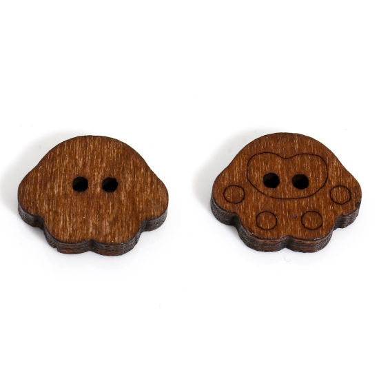 Picture of 20 PCs Wood Buttons Scrapbooking 2 Holes Dark Brown Bear Paw Print 18mm x 14mm