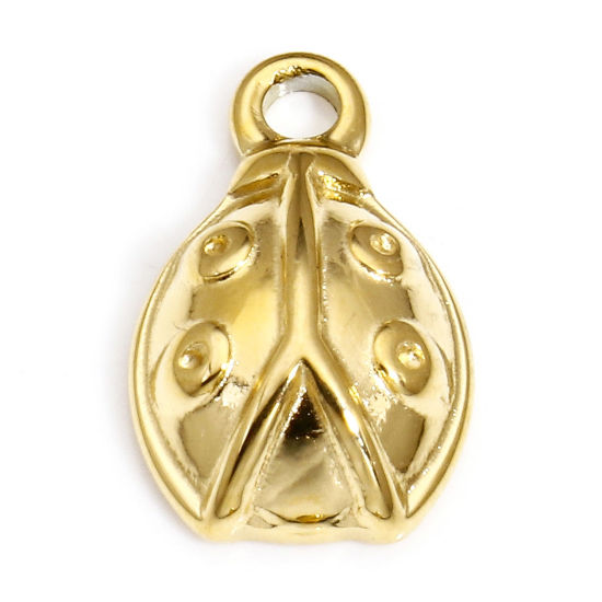 Immagine di 1 Pz Placcatura Sottovuoto Ecologica 304 Acciaio Inossidabile Insetto Charms Coccinella Oro Placcato 13.5mm x 8.5mm