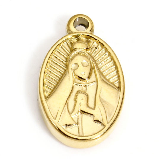 Immagine di 1 Pz Placcatura Sottovuoto Ecologica 304 Acciaio Inossidabile Religione Charms Ovale Oro Placcato 16mm x 9.5mm