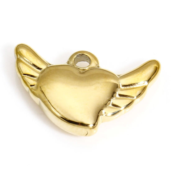 Immagine di 1 Pz Placcatura Sottovuoto Ecologica 304 Acciaio Inossidabile San Valentino Charms Angelo Oro Placcato Cuore 16mm x 10mm