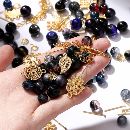 Bild von 1 Packung Zinklegierung & Glas Perlen-DIY-Kits für Armbänder, Halsketten, Schmuckherstellung, handgefertigte Accessoires Golden Schwarz Zufällig gemischt