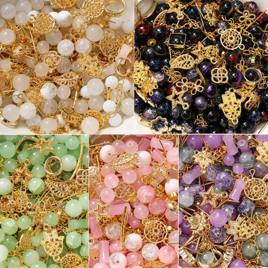 Bild von 1 Packung Zinklegierung & Glas Perlen-DIY-Kits für Armbänder, Halsketten, Schmuckherstellung, handgefertigte Accessoires Golden Zufällig Gemischte Farben