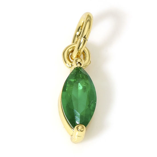 Immagine di 2 Pz Ottone Charms Olive 18K Vero Oro Placcato Verde Cubic Zirconiae 11mm x 3.5mm