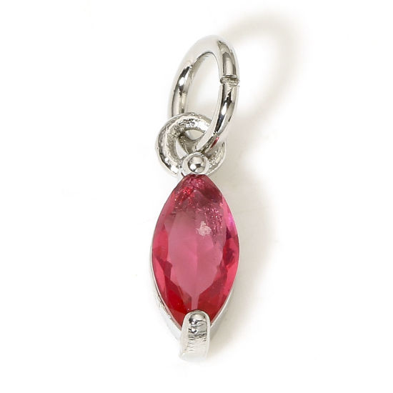 Immagine di 2 Pz Ottone Charms Olive Vero Platino Placcato Rosso Cubic Zirconiae 11mm x 3.5mm