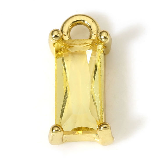 Image de 2 Pcs Breloques en Laiton & Verre Rectangle Plaqué Or Véritable 18K Jaune 10mm x 5mm