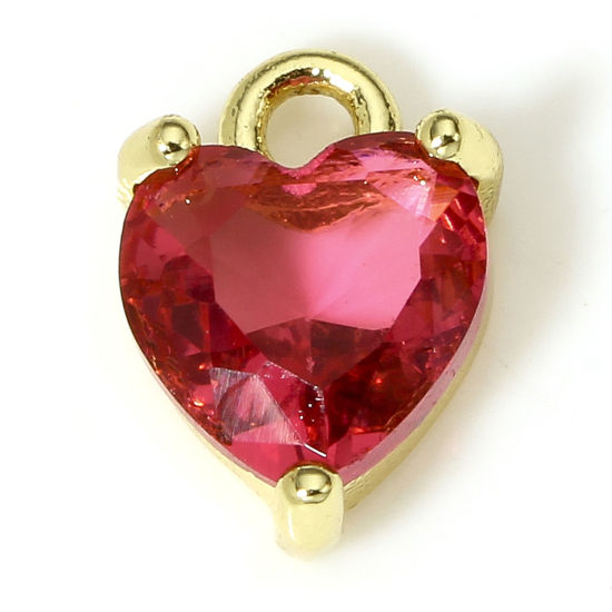 Immagine di 2 Pz Ottone & Vetro San Valentino Charms Cuore 18K Vero Oro Placcato Rosso 9mm x 6mm