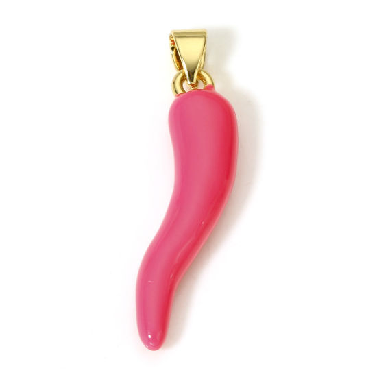 Immagine di 1 Pz Ottone Charms Peperone 18K Vero Oro Placcato Rosa Caldo Smalto 3.4cm x 0.7cm