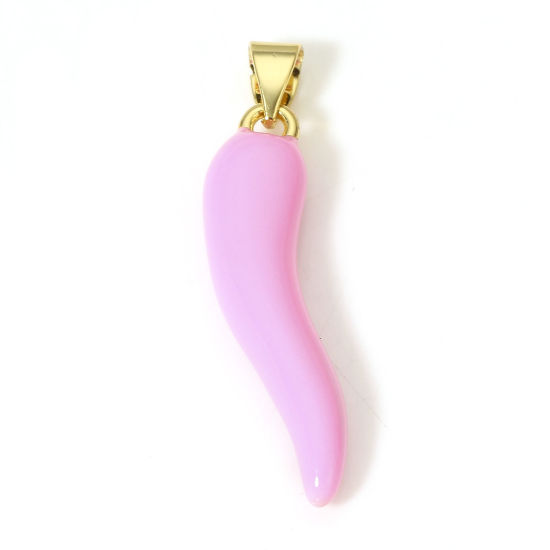 Immagine di 1 Pz Ottone Charms Peperone 18K Vero Oro Placcato Rosa Smalto 3.4cm x 0.7cm