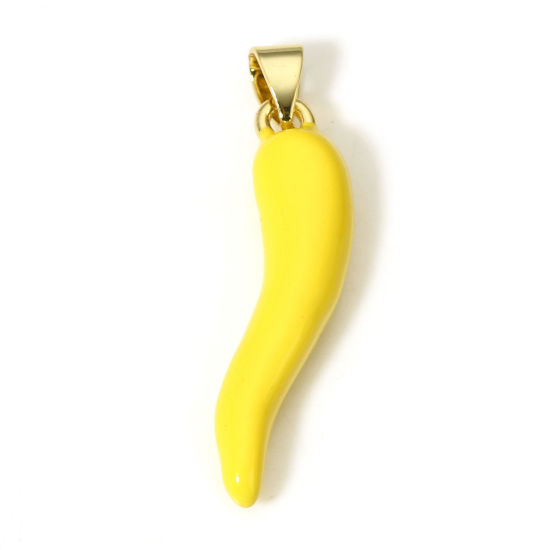 Immagine di 1 Pz Ottone Charms Peperone 18K Vero Oro Placcato Giallo Smalto 3.4cm x 0.7cm