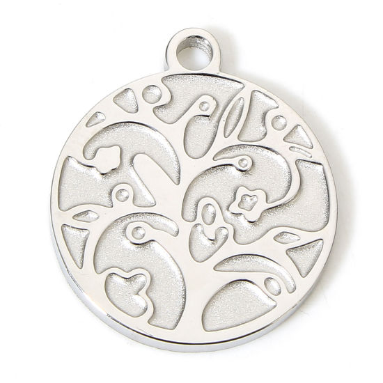 Immagine di 2 Pz 304 Acciaio Inossidabile Charms Tondo Tono Argento Intagliato 17.5mm x 15mm