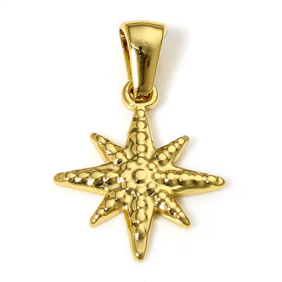 Picture of 1 Piece 304 Stainless Steel Charm Pendant 18K Gold Plated Star 23mm x 15mm