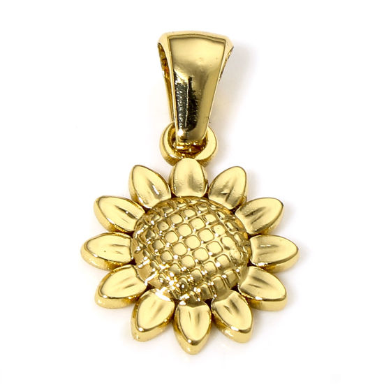 Picture of 1 Piece 304 Stainless Steel Charm Pendant 18K Gold Plated Sunflower 20.5mm x 12.5mm