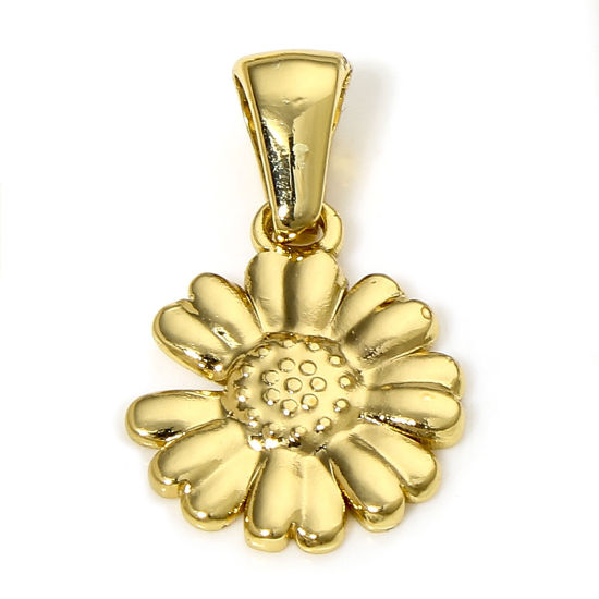 Picture of 1 Piece 304 Stainless Steel Charm Pendant 18K Gold Plated Daisy Flower 20mm x 12mm