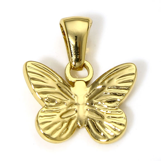 Picture of 1 Piece 304 Stainless Steel Charm Pendant 18K Gold Plated Butterfly Animal 18mm x 15mm