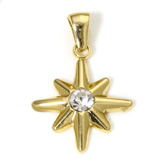 Picture of 1 Piece 304 Stainless Steel Charm Pendant 18K Gold Plated Star 27mm x 18mm