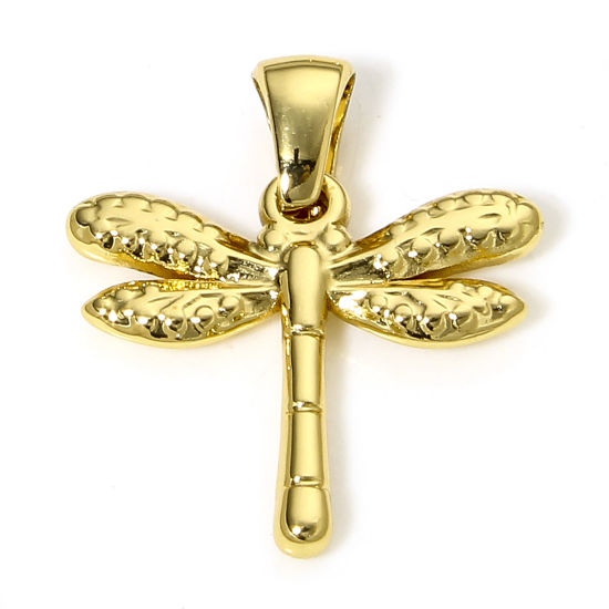 Picture of 1 Piece 304 Stainless Steel Charm Pendant 18K Gold Plated Dragonfly Animal 23mm x 20mm