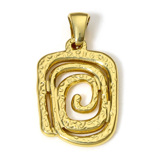 Immagine di 1 Pz 304 Acciaio Inossidabile Ciondoli Pendenti Placcato Oro 18K Rettangolo Spirale 28mm x 16mm