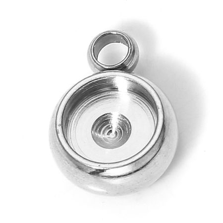 Picture of 304 Stainless Steel Charms Round Cabochon Settings 8mm x 6mm