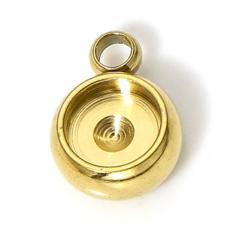 Picture of 304 Stainless Steel Charms Round Cabochon Settings 8mm x 6mm