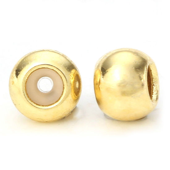 Picture of 10 PCs Brass Rubber Stopper Slider Adjustable Beads Round 14K Gold Plated 3mm Dia.