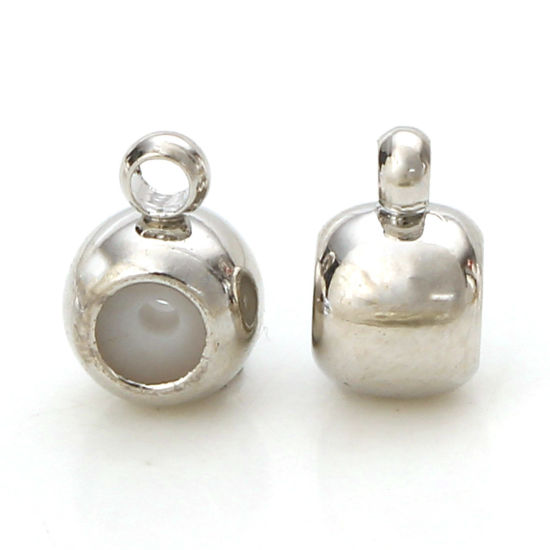 Imagen de 10 PCs Brass Rubber Stopper Slider Adjustable Beads Round Platinum Plated With Loop 5mm x 3mm