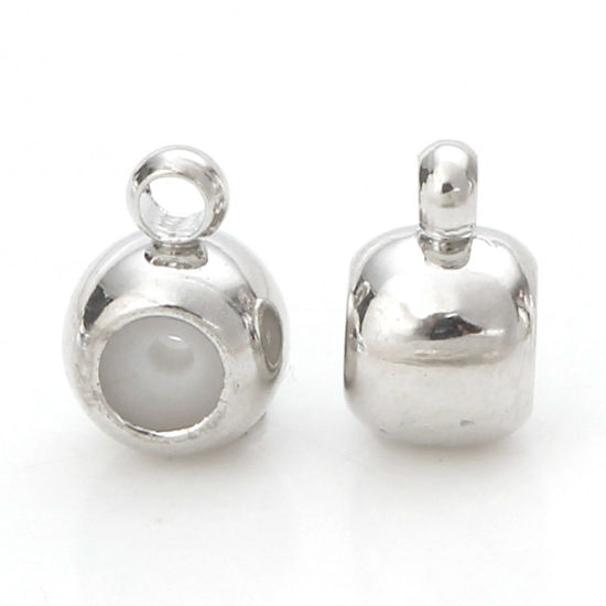 Imagen de 10 PCs Brass Rubber Stopper Slider Adjustable Beads Round Silver Plated With Loop 6mm x 4mm