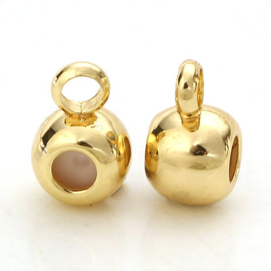 Imagen de 10 PCs Brass Rubber Stopper Slider Adjustable Beads Round 14K Gold Plated With Loop 8mm x 5mm