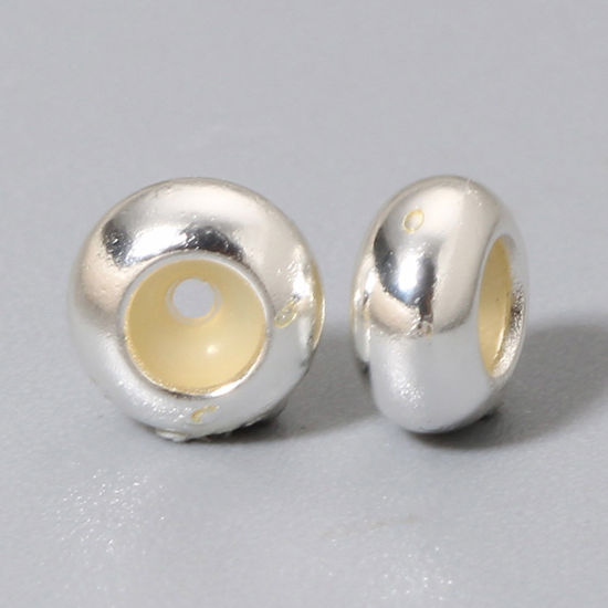 Imagen de 10 PCs Brass Rubber Stopper Slider Adjustable Beads Abacus Silver Plated 7.5mm Dia.