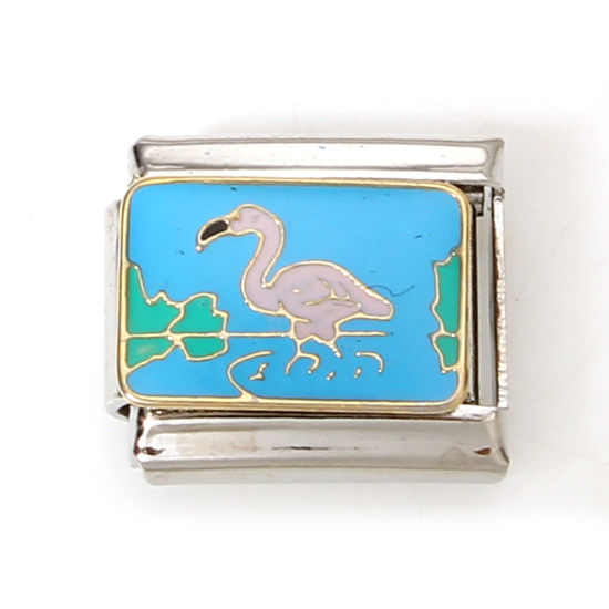 Immagine di 1 Pz 304 Acciaio Inossidabile Bracciale con Charm Italiano a Maglie, Creazione di Gioielli Fai-da-te Tono Argento Rettangolo Cigno 10mm x 9mm