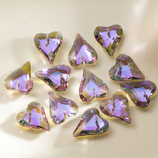 Image de 1 Paquet ( 12 Pcs/Paquet) Breloques AB Couleur Irisation Aurores Boréales en Verre Cœur Multicolore A Facettes 17mm x 14mm