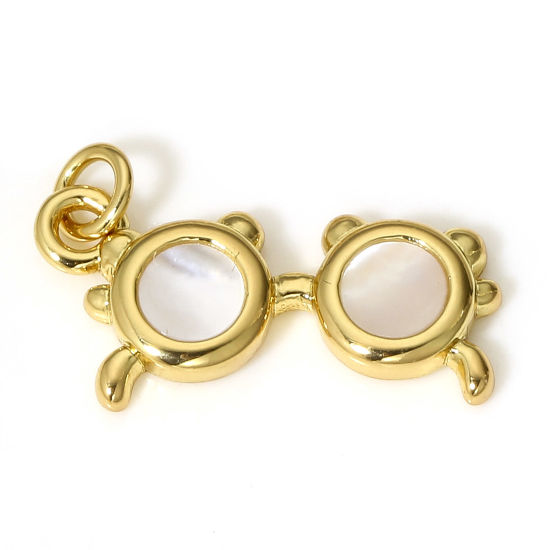 Image de 1 Pièce Breloques Bijoux d'Ecole en Coquille Naturelle & Cuivre Lunettes Plaqué Or Véritable 18K 18mm x 12mm