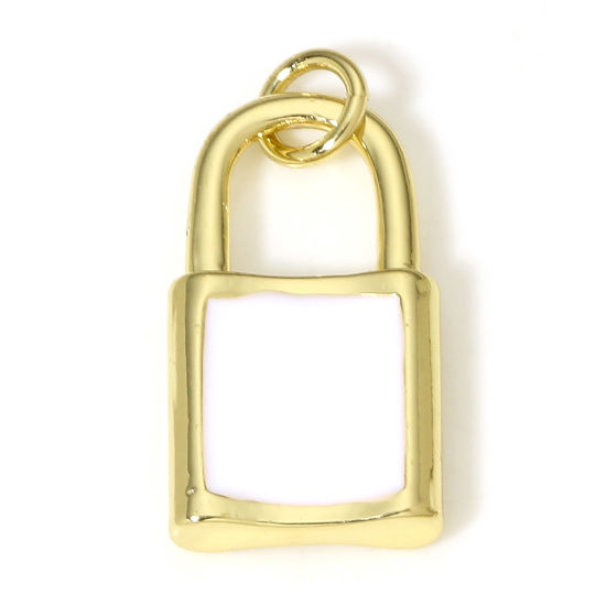 Bild von 1 Stück Messing Charms 18K Echtgold plattiert Weiß Schloss Emaille 20mm x 11mm