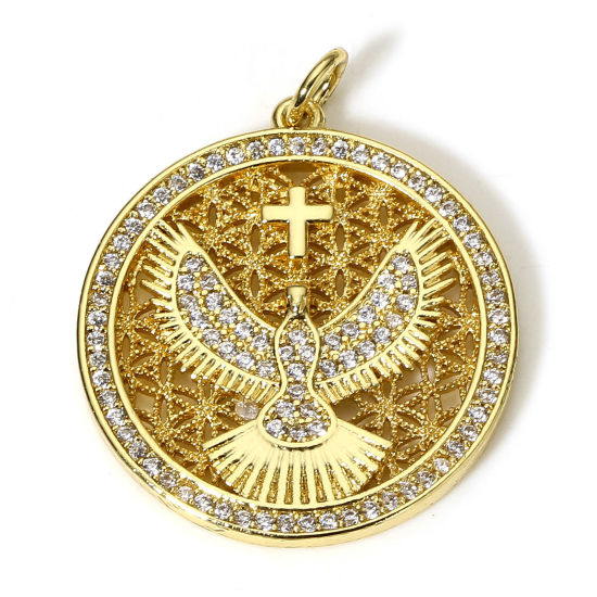 Bild von 1 Stück Messing Religiös Charms 18K Echtgold plattiert Adler Kreuz Micro Pave Klar Zirkonia 29mm x 23,5mm