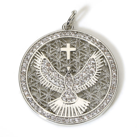 Image de 1 Pièce Breloques Religieux en Laiton Aigle Plaqué Platine Véritable Croix Micro Pave à Zircone Cubique Clair 29mm x 23.5mm