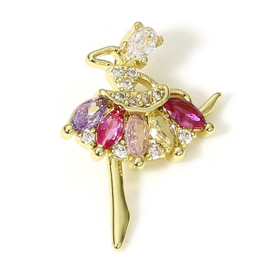 Immagine di 1 Pz Ottone Charms Ballerina 18K Vero Oro Placcato Multicolore Cubic Zirconiae 19mm x 13mm