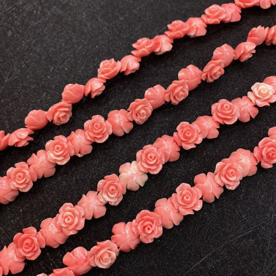 Picture of 10 PCs Coral ( Synthetic ) Beads For DIY Charm Jewelry Making Camellia Flower Reddish Orange About 10mm Dia.