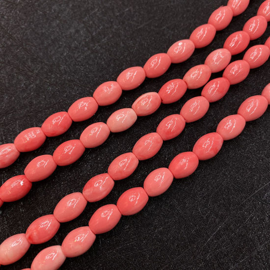 Picture of 10 PCs Coral ( Synthetic ) Beads For DIY Charm Jewelry Making Barrel Reddish Orange About 7mm x 10mm
