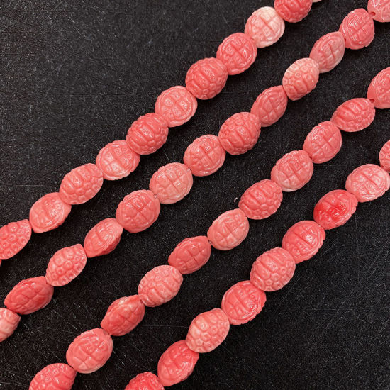 Picture of 10 PCs Coral ( Synthetic ) Beads For DIY Charm Jewelry Making Oval Reddish Orange About 10mm x 7mm