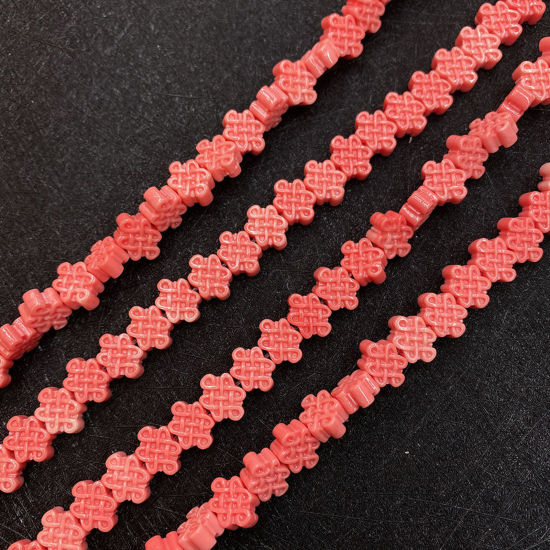 Picture of 10 PCs Coral ( Synthetic ) Beads For DIY Charm Jewelry Making Chinese Knot Reddish Orange About 10mm Dia.