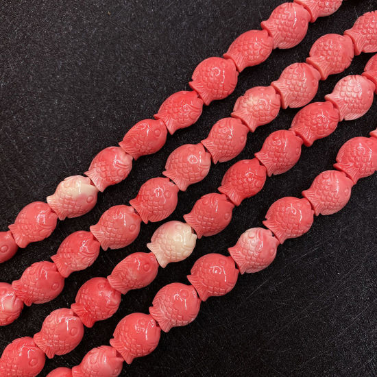 Picture of 10 PCs Coral ( Synthetic ) Beads For DIY Charm Jewelry Making Fish Animal Reddish Orange About 12mm x 14mm